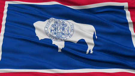 Closeup Wyoming Flag on Flagpole, USA state, Waving in the Wind, High Resolutionの写真素材