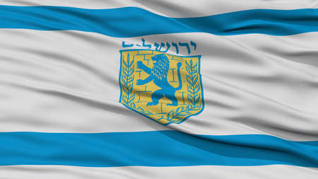 Closeup Jerusalem City Flag, Capital City of Israel, Waving in the Windの写真素材