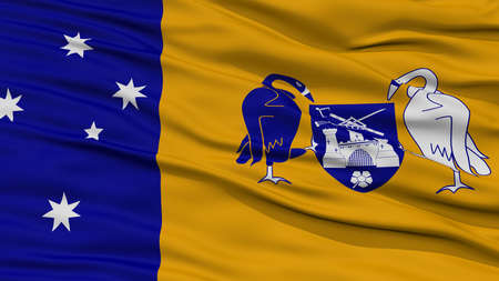 Closeup Canberra City Flag, Capital City of Australia, Waving in the Windの写真素材