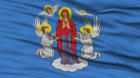 Closeup Minsk City Flag, Capital City of Belarus, Waving in the Windの写真素材