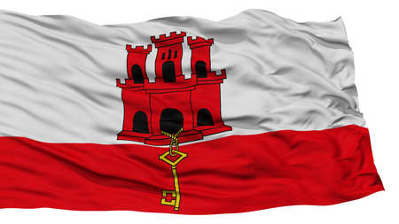 Isolated Gibraltar Flag, Waving on White Background, High Resolutionの写真素材