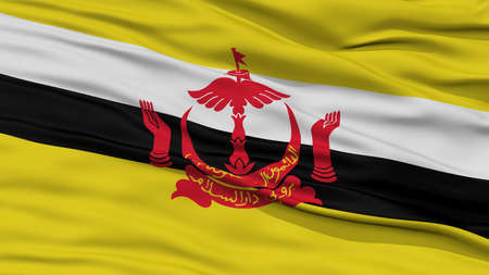 Closeup Brunei Flag, Waving in the Wind, High Resolutionの写真素材
