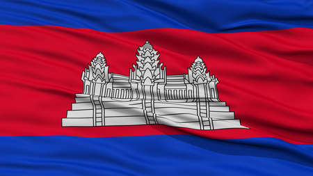 Closeup Cambodia Flag, Waving in the Wind, High Resolutionの写真素材