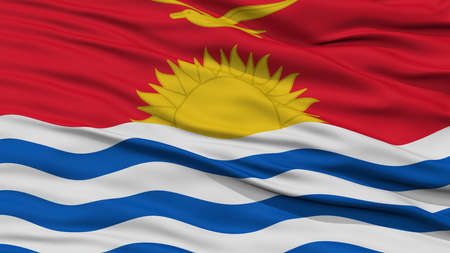 Closeup Kiribati Flag, Waving in the Wind, High Resolutionの写真素材