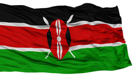 Isolated Kenya Flag, Waving on White Background, High Resolutionの写真素材