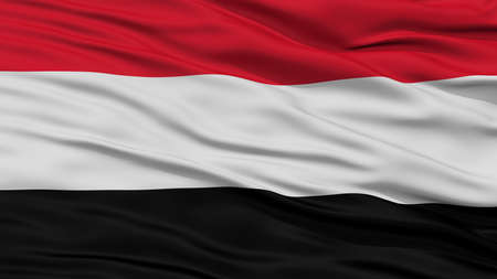 Closeup Yemen Flag, Waving in the Wind, High Resolutionの写真素材