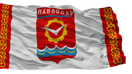 Pavlodar City Flag, Country Kazakhstan, Isolated On White Backgroundの写真素材