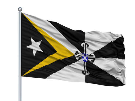 Oecusse City Flag On Flagpole, Country East Timor, Isolated On White Backgroundの写真素材