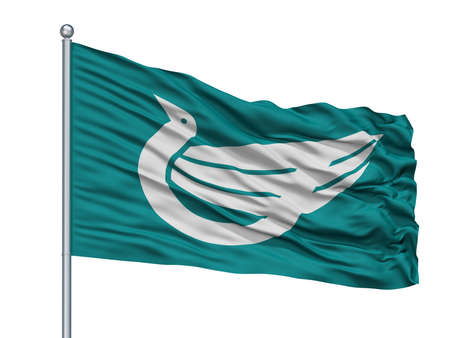 Itami City Flag On Flagpole, Country Japan, Hyogo Prefecture, Isolated On White Backgroundの写真素材