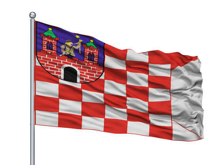 Glogow City Flag On Flagpole, Country Poland, Isolated On White Backgroundの写真素材