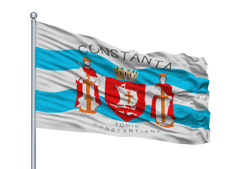 Toa Baja City Flag On Flagpole, Country Puerto Rico, Isolated On White Backgroundの写真素材