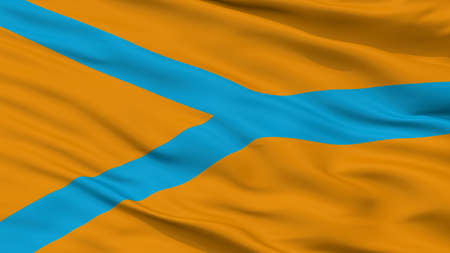 Cherepovets City Flag, Country Russia, Vologda Oblast, Closeup Viewの写真素材