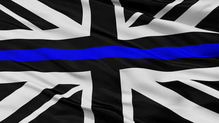 Union Jack Thin Blue Line Closeup Flag, 3D Renderingの写真素材