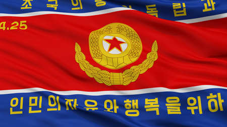 Korean Peoples Army Ground Force Flag, Closeup View, 3D Renderingの写真素材