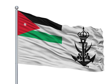 Jordan Naval Ensign Flag On Flagpole, Isolated On White Background, 3D Rendering