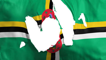 Ragged Dominica flag, white background, 3d renderingの写真素材