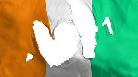 Ragged Cote dIvoire flag, white background, 3d renderingの写真素材