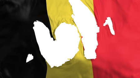 Ragged Belgium flag, white background, 3d renderingの写真素材