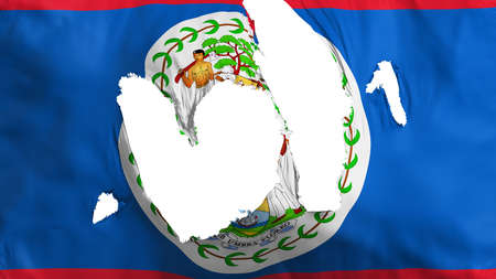 Ragged Belize flag, white background, 3d renderingの写真素材