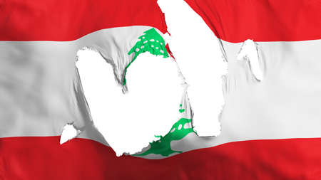 Ragged Lebanon flag, white background, 3d renderingの写真素材
