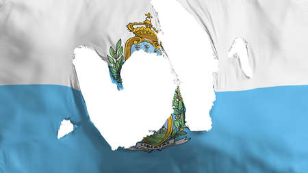 Ragged San Marino flag, white background, 3d renderingの写真素材