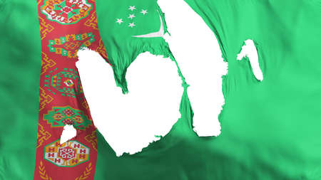 Ragged Turkmenistan flag, white background, 3d renderingの写真素材