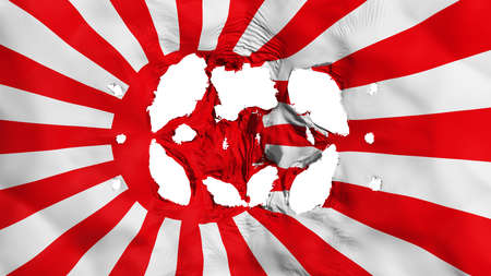 Holes in Japan rising sun war flag, white background, 3d renderingの写真素材