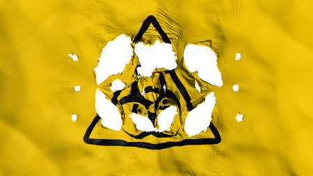 Holes in Hazard flag, white background, 3d renderingの写真素材