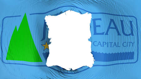 Square hole in the Juneau city, capital of Alaska state flag, white background, 3d rendering