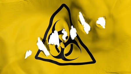 Hazard flag perforated, bullet holes, white background, 3d renderingの写真素材
