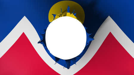 Hole cut in the flag of Denver city, capital of Colorado state, white background, 3d renderingの写真素材
