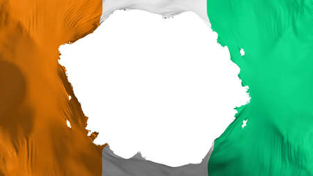 Broken Cote dIvoire flag, white background, 3d renderingの写真素材