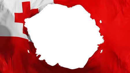 Broken Tonga flag, white background, 3d renderingの写真素材