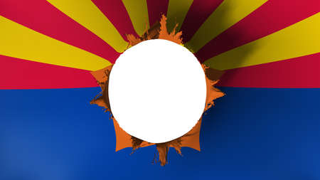 Hole cut in the flag of Arizona state, white background, 3d renderingの写真素材