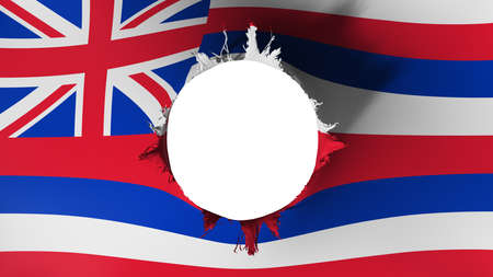 Hole cut in the flag of Hawaii state, white background, 3d renderingの写真素材