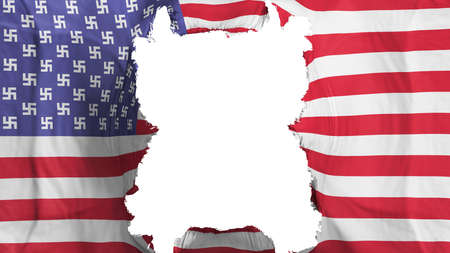 Ripped United States America flying flag, over white background, 3d renderingの写真素材