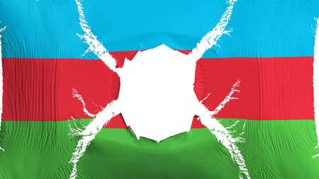 Azerbaijan flag with a hole, white background, 3d renderingの写真素材