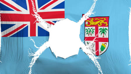 Fiji flag with a hole, white background, 3d renderingの写真素材
