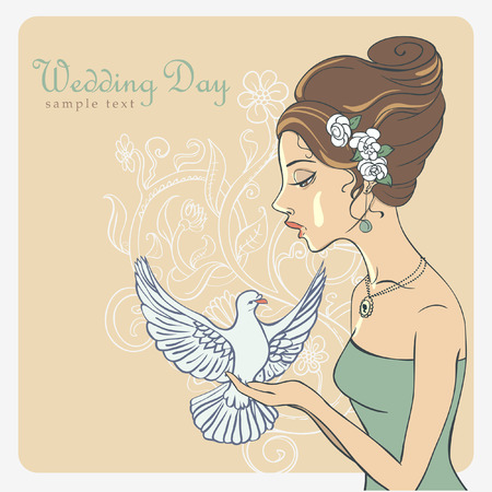 Vector Invite Card  Bride with dove のイラスト素材