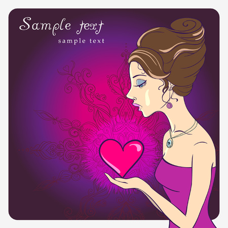 Vector congratulation Card  Girl with Heart  St  Valentine s Day のイラスト素材