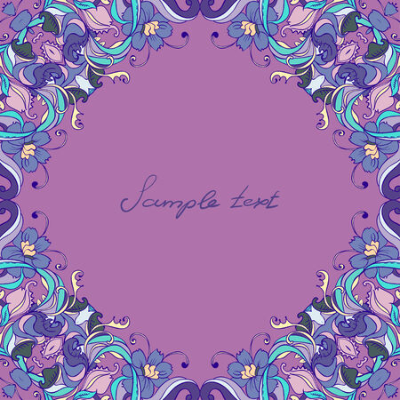 Violet frame pattern with painted flowers  Ornamental borderのイラスト素材