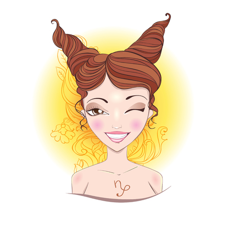 Illustration of astrological sign of Capricorn. Beautiful fantasy girl.のイラスト素材