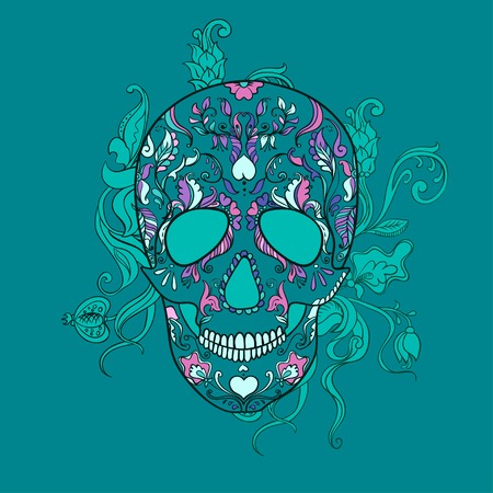 Sugar Skull with ornamentのイラスト素材