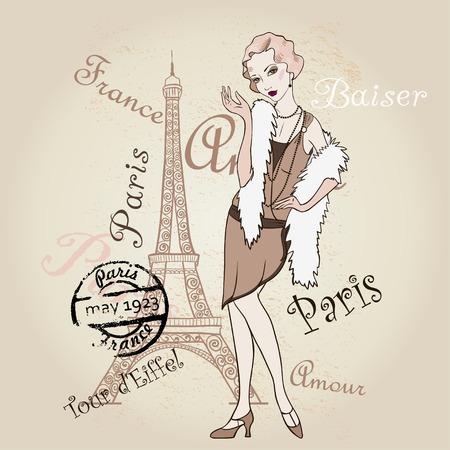 Retro Paris. Fashionable Girlのイラスト素材