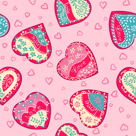 Seamless Pink wallpapers hearts. Vector background Valentines dayのイラスト素材