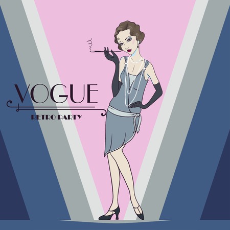 The Vector invitation on Fashionable a retro Party. Beautiful Vintage Girlのイラスト素材
