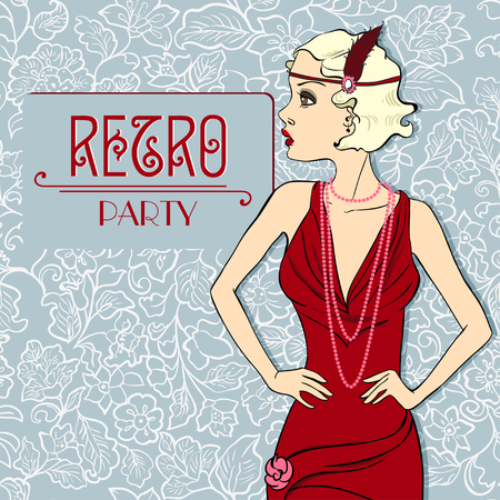 The Vector invitation on Fashionable a retro Party. Beautiful Vintage Girlのイラスト素材
