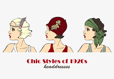 Chic Styles of Headdresses of 1920s. Retro Womanのイラスト素材