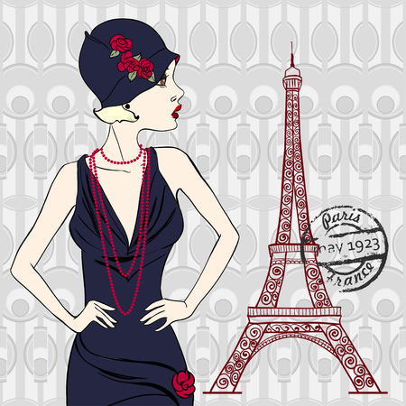 The Vector invitation on Fashionable a retro Party. Beautiful Vintage Girlのイラスト素材