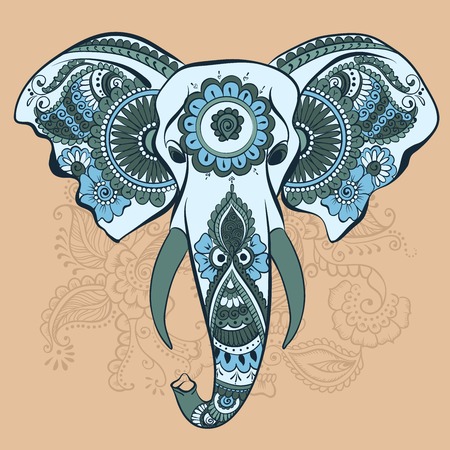 Vector Elephant on the Henna Indian Ornamentのイラスト素材